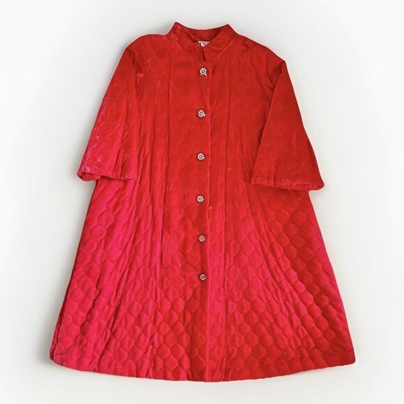 Vintage Albert Nipon Coat Quilted Velvet Red Size 14 Rhinestone Glamour - Picture 1 of 11